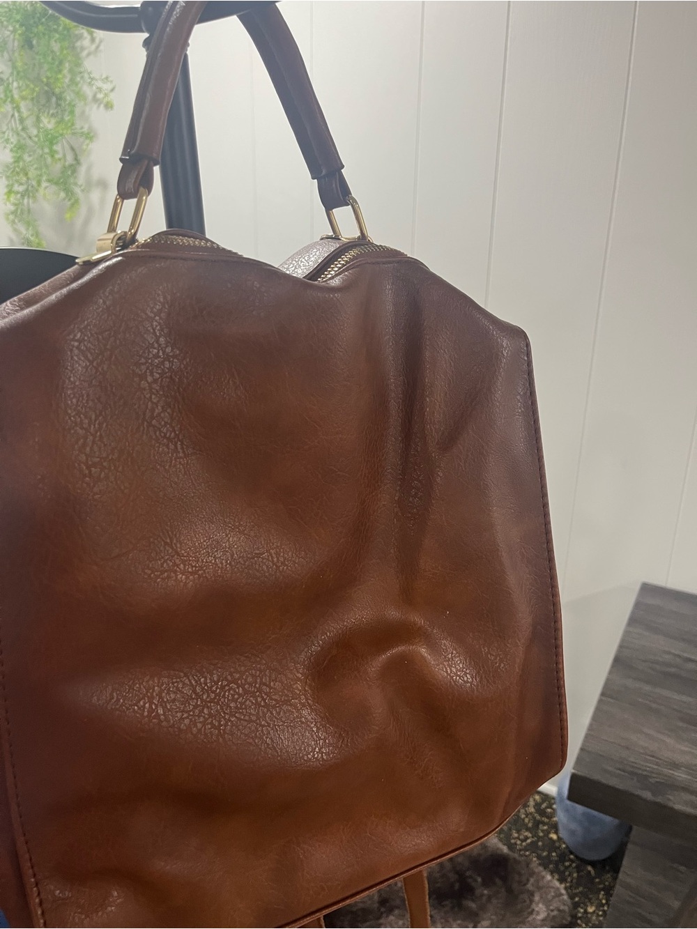 T.J.Maxx Rich Brown Vegan Leather Handbag with Gold Hardware